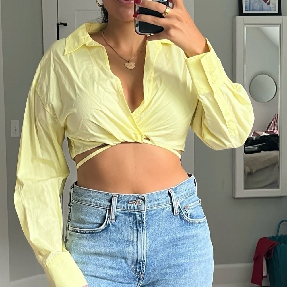 Yellow Women's Poplin Crop Top‎ Size Large